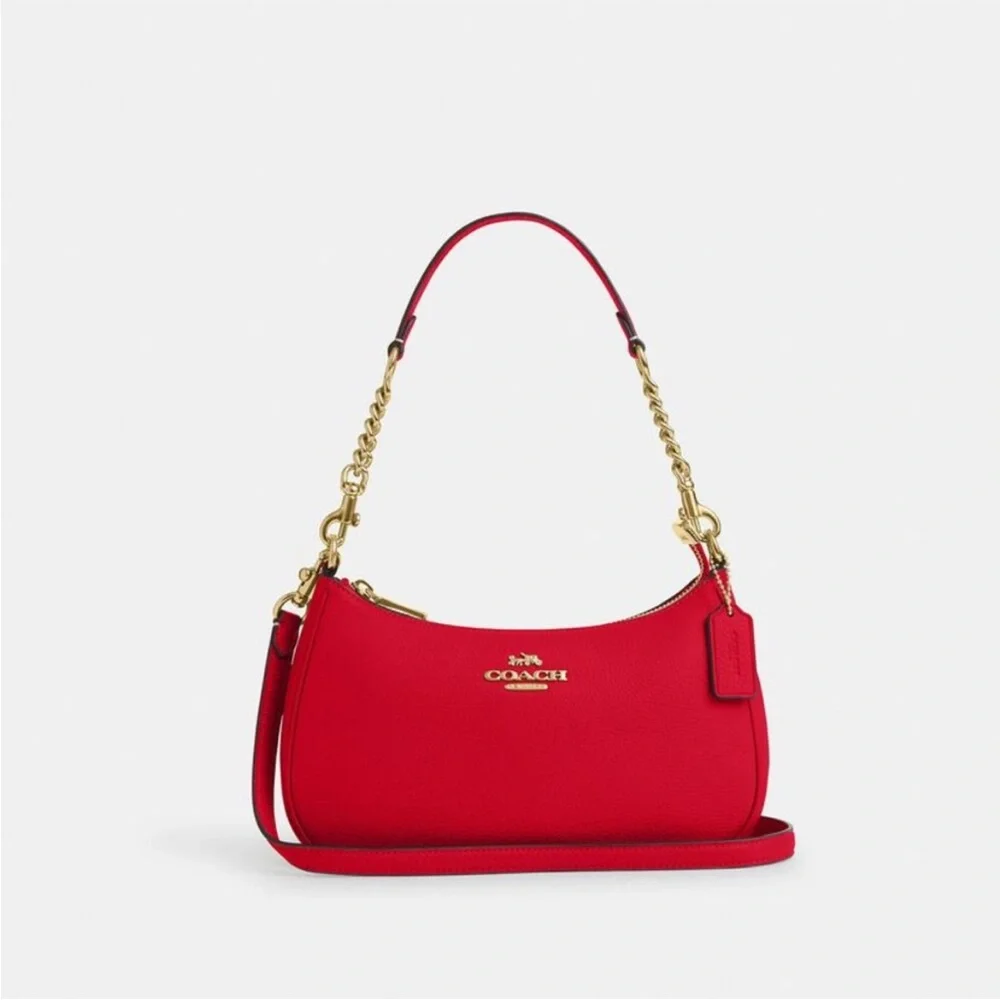 ‼️last one‼️NWT!COACH TERI SHOULDER BAG(COACH CV934)GOLD/BOLD RED Holiday gift - Picture 11 of 16